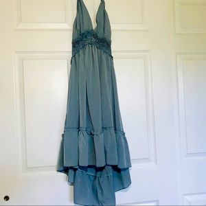 High Low Crochet Detailed Halter Dress